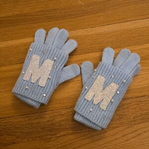 Justice Light Blue Mittens with Glitter 'M'